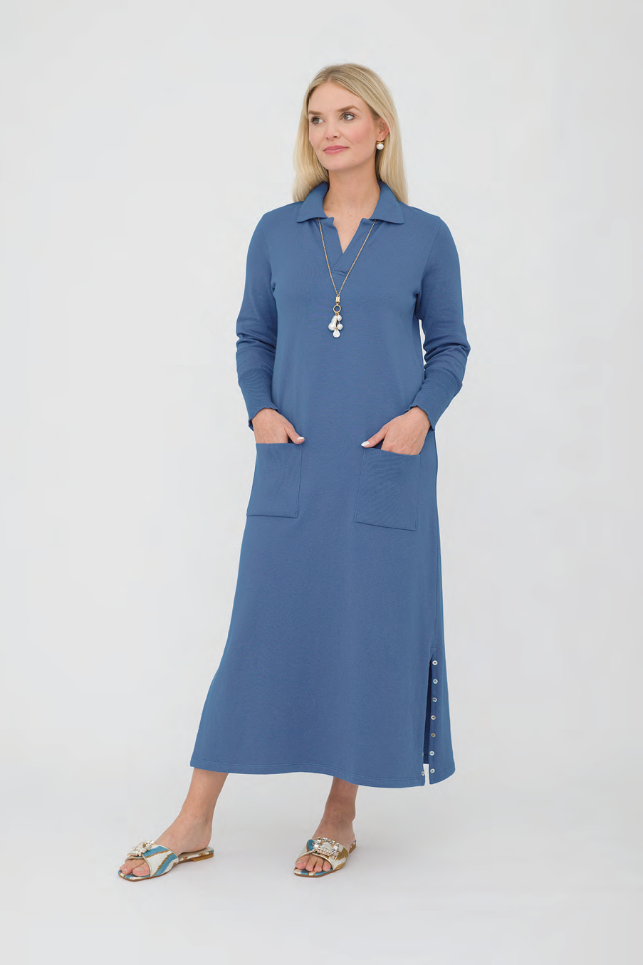 48 Long Sleeve Polo Dress with Button Cuff