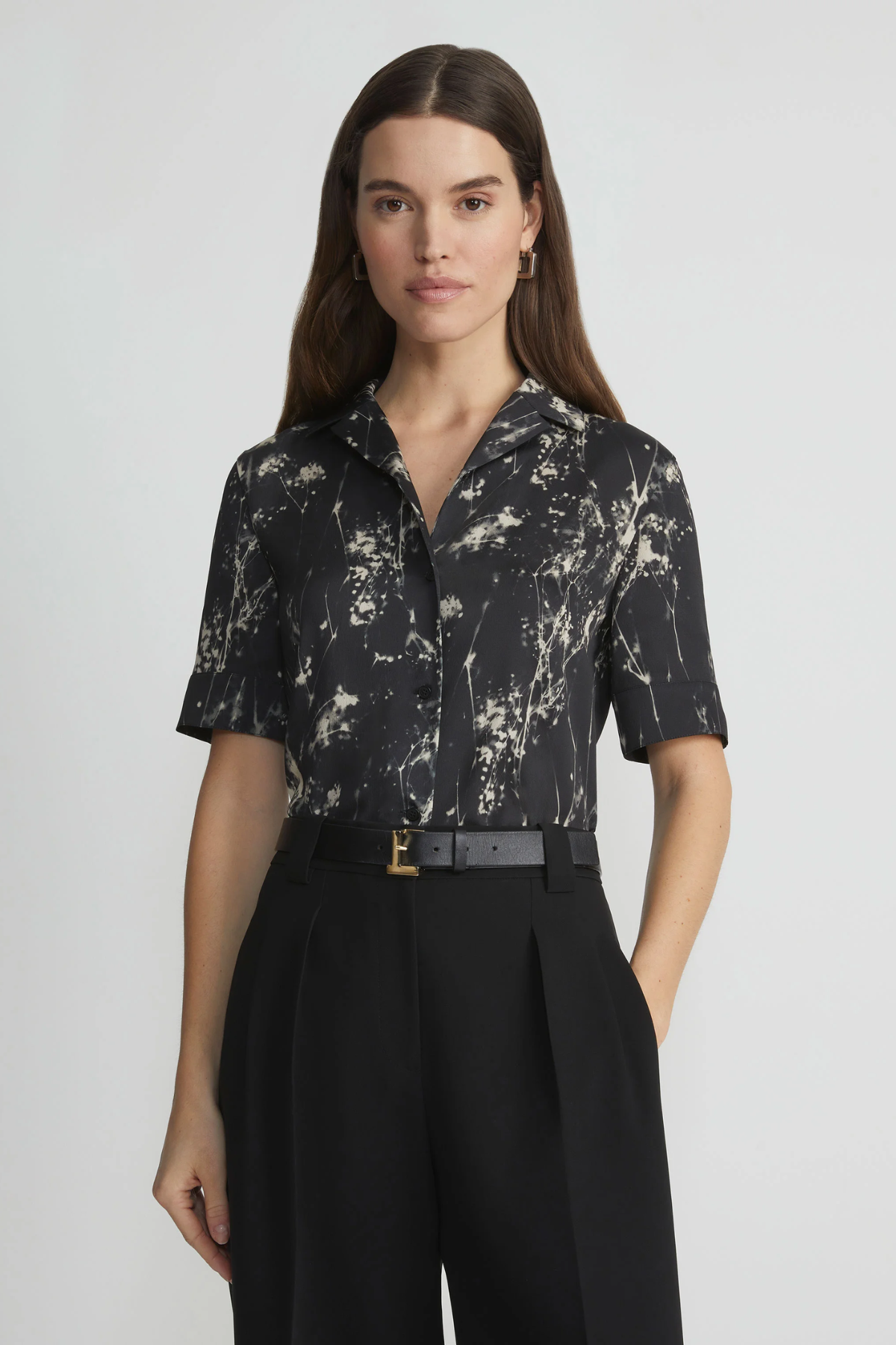 Shadow Print Recycled Satin Collared Blouse