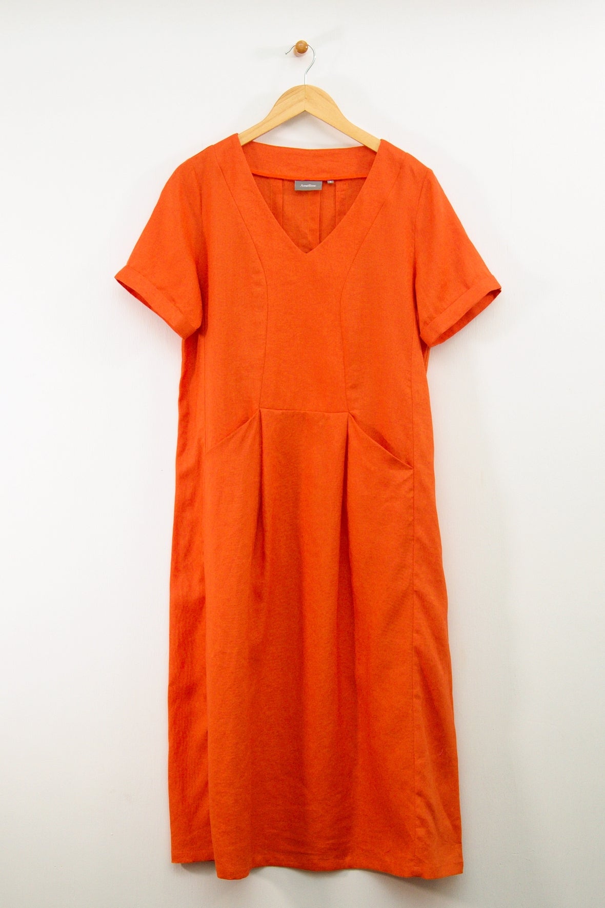 48" Short Sleeve V-Neck Dress with Pockets