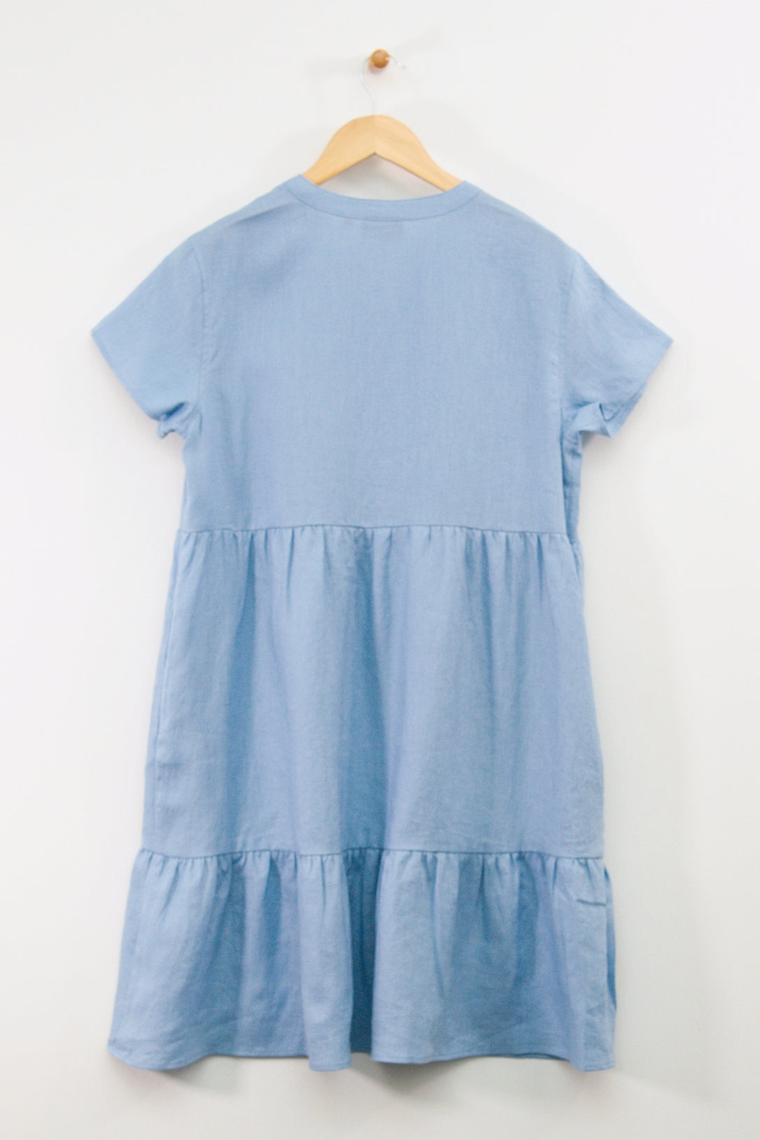 38" Short Sleeve Notched Mandarin Collar Tiered Dress