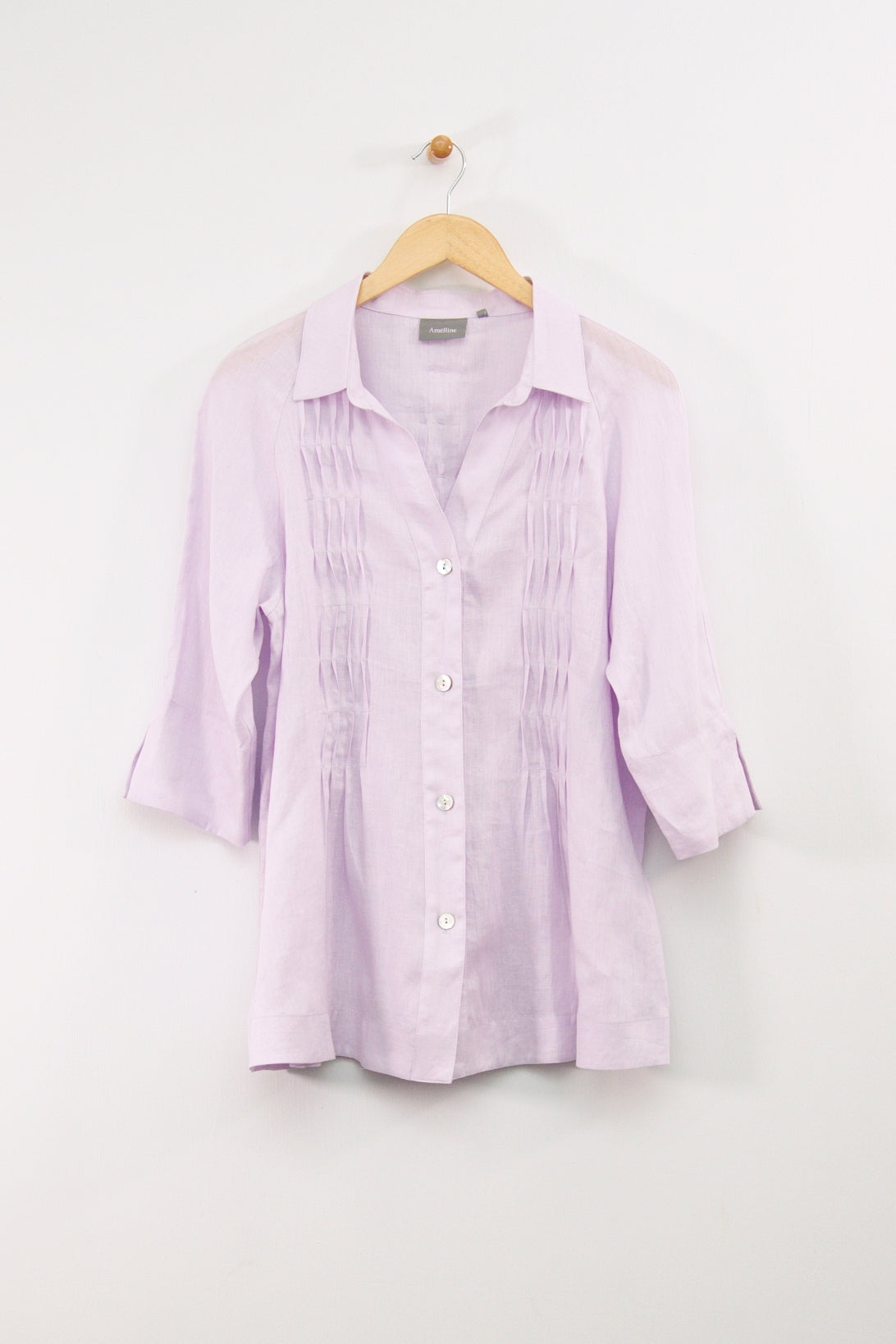 28" Wavy Pintuck Button Front Blouse