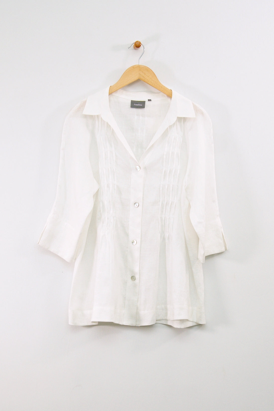 28" Wavy Pintuck Button Front Blouse
