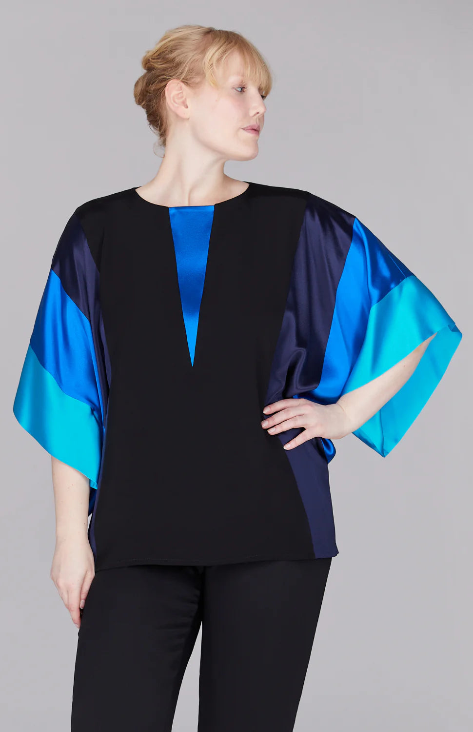Silk Tunic with Contrast Sleeves