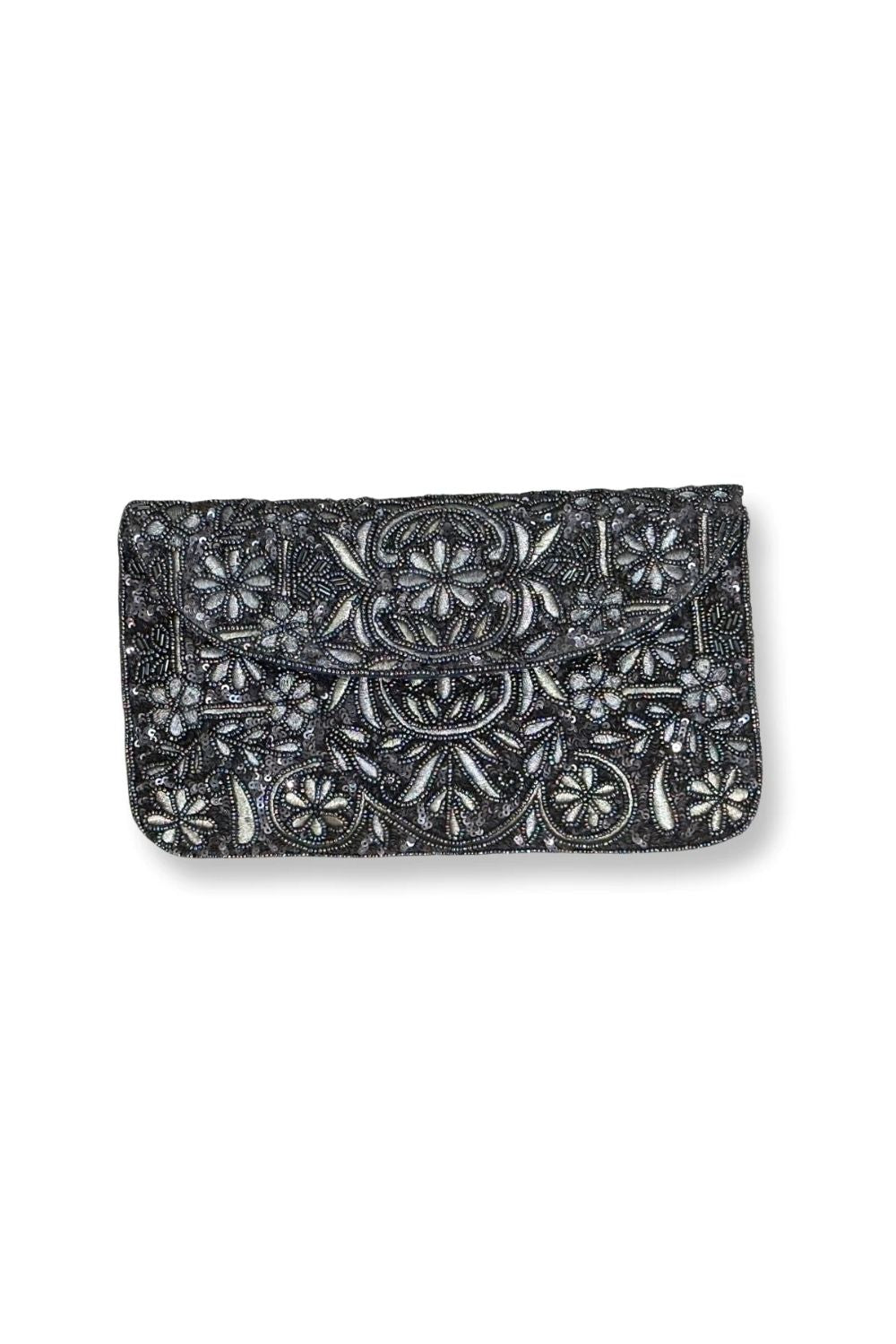 Pewter beaded clutch bag online