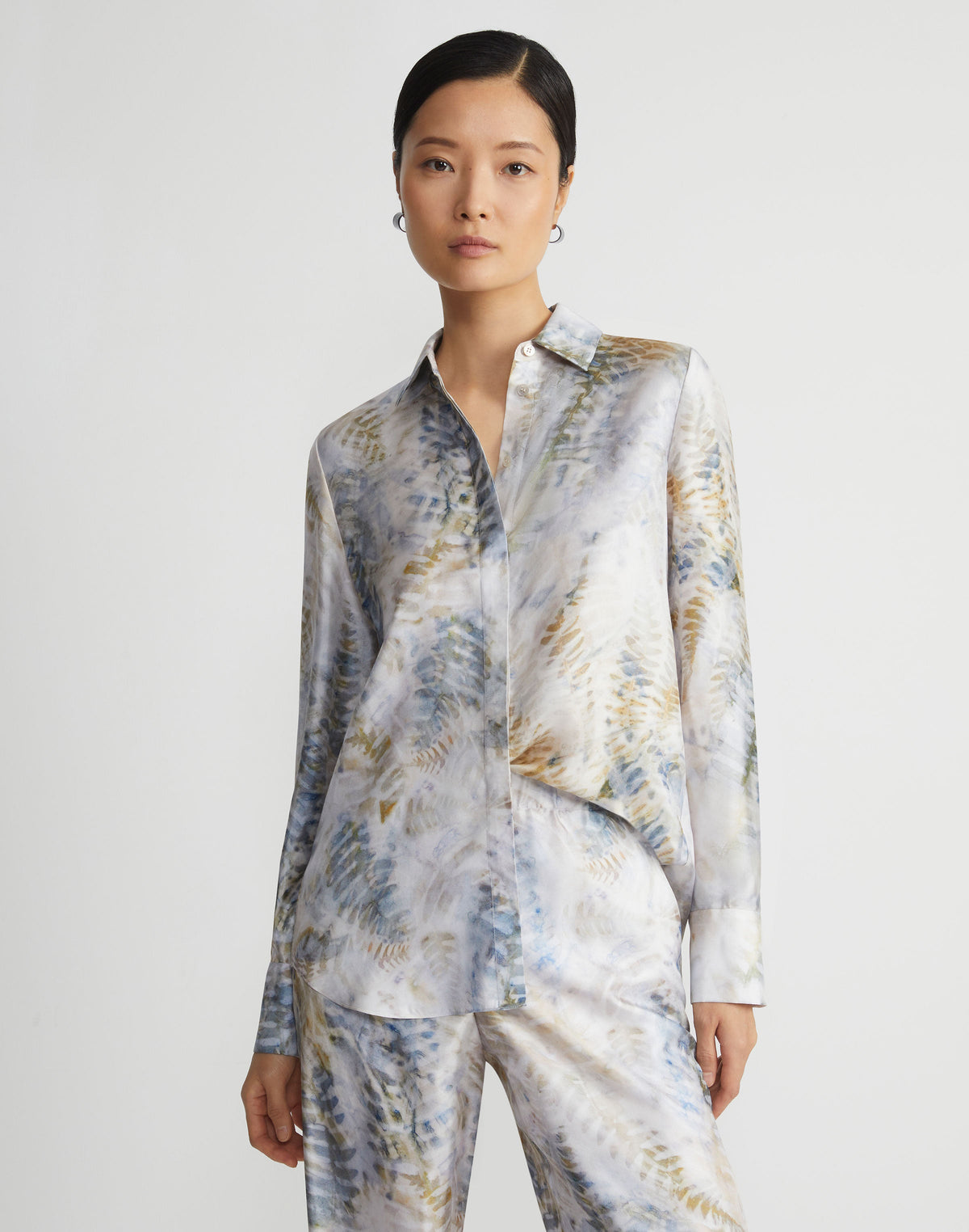 Eco Fern Print Silk Twill Buttoned Blouse
