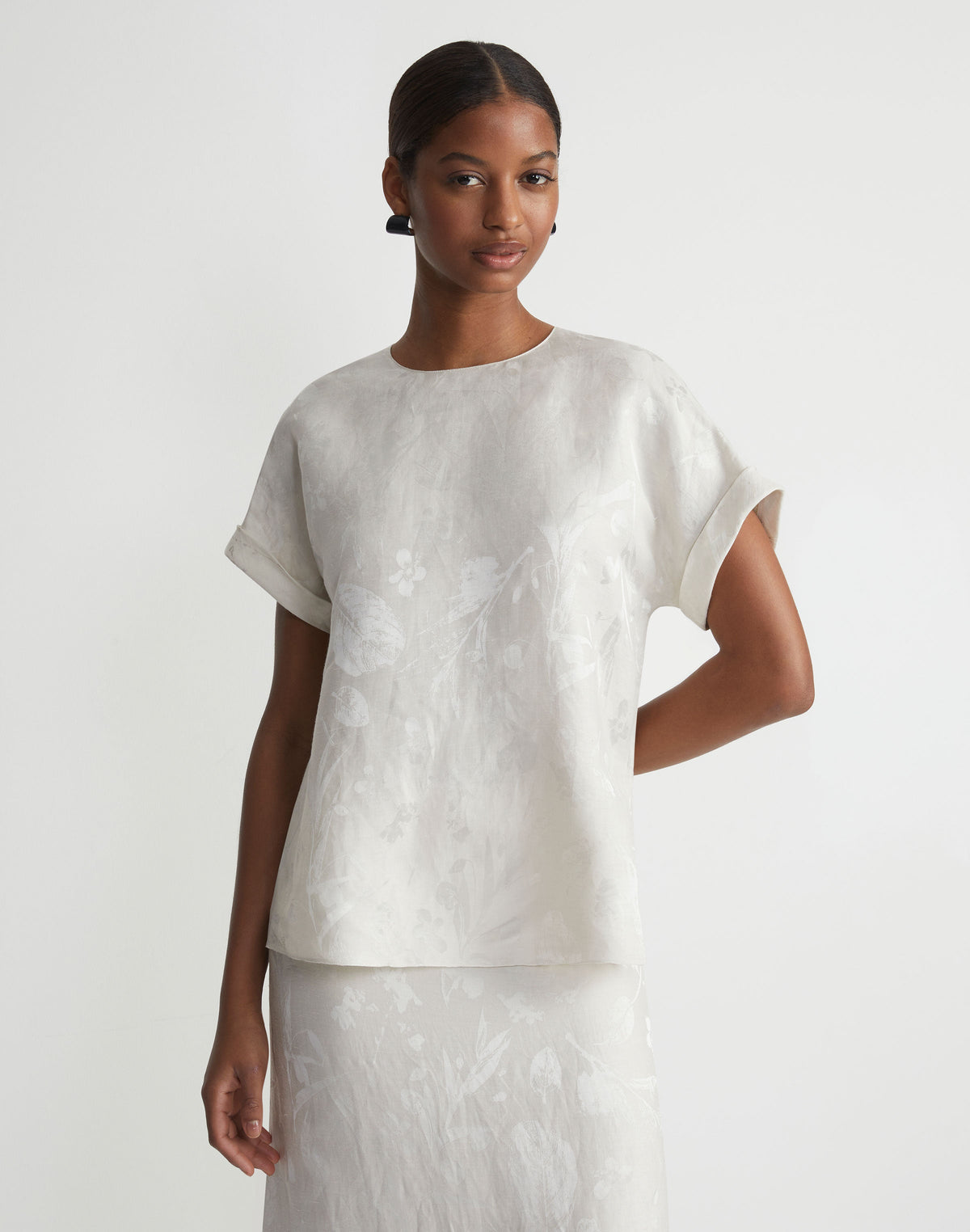 Eco Flora Jacquard Linen-Viscose T-Shirt Blouse