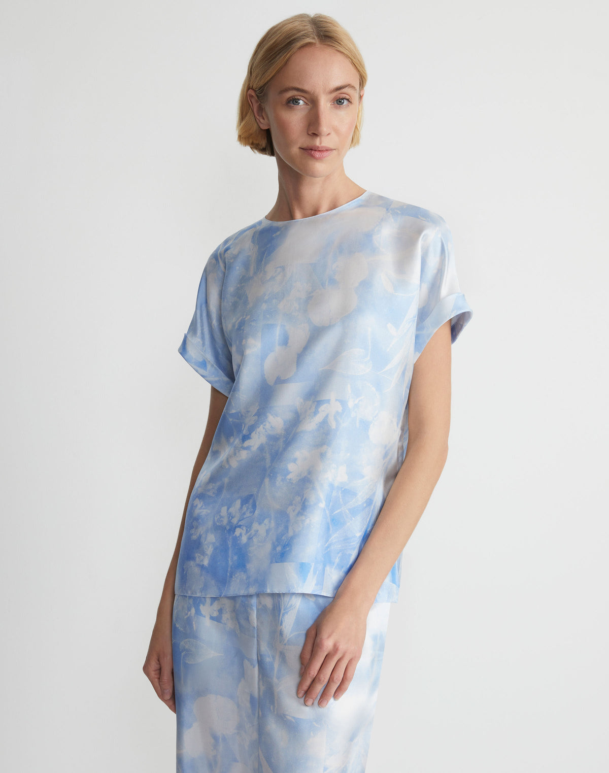 Eco Flora Print Silk Twill T-Shirt Blouse