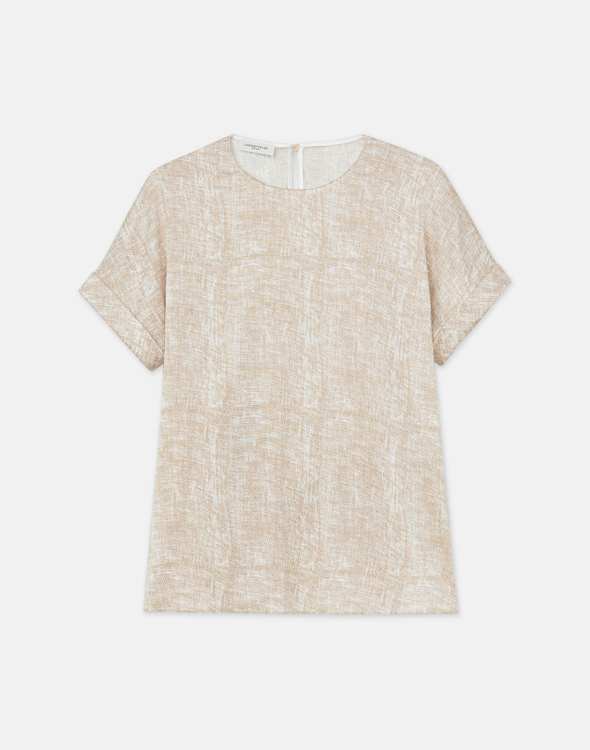 Burlap Print Crinkle Stretch Silk T-Shirt Blouse