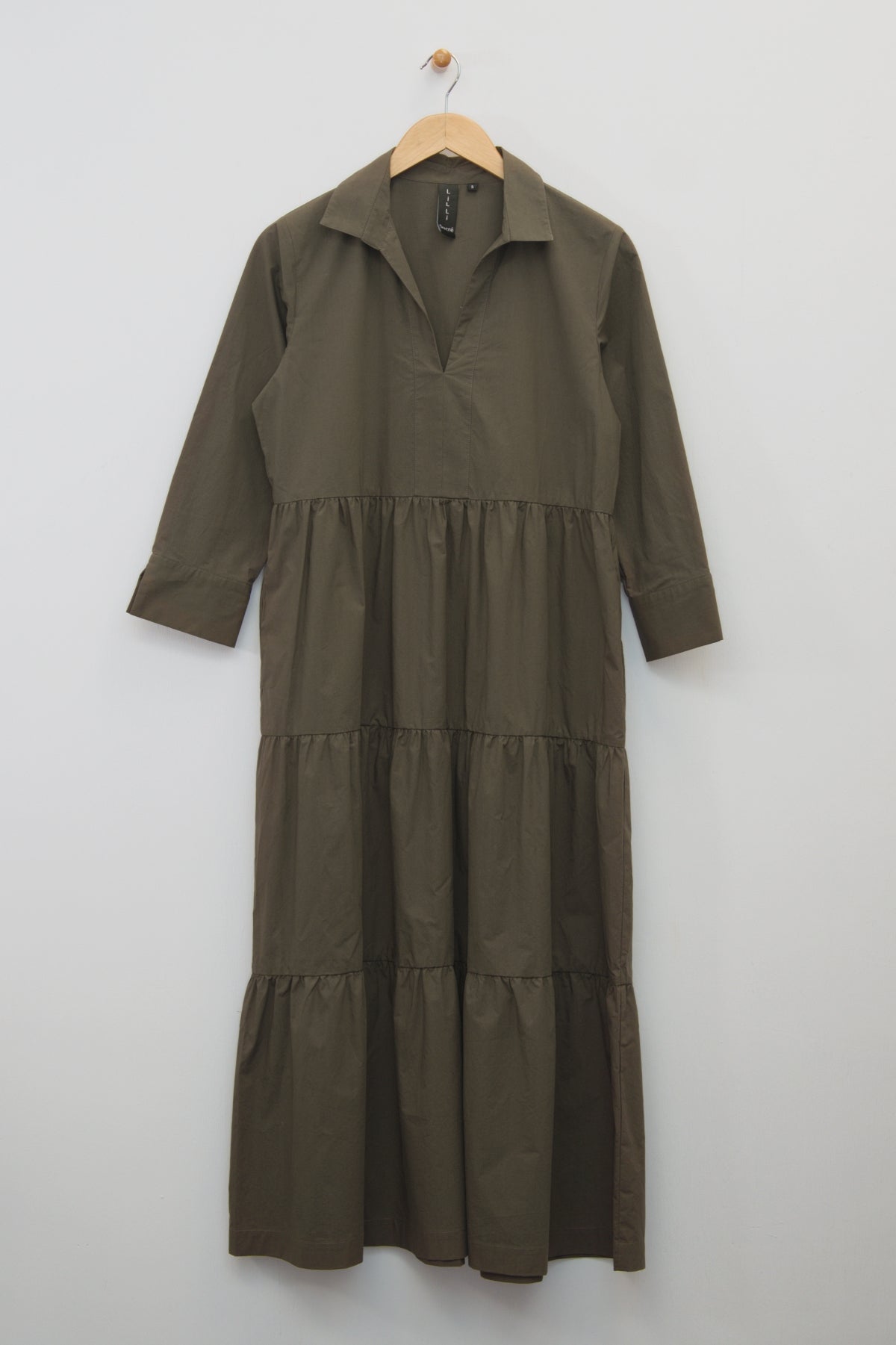 48” 3/4 Sleeve Shirt Collar Dress with Tiered Skirt Lilli Sucré