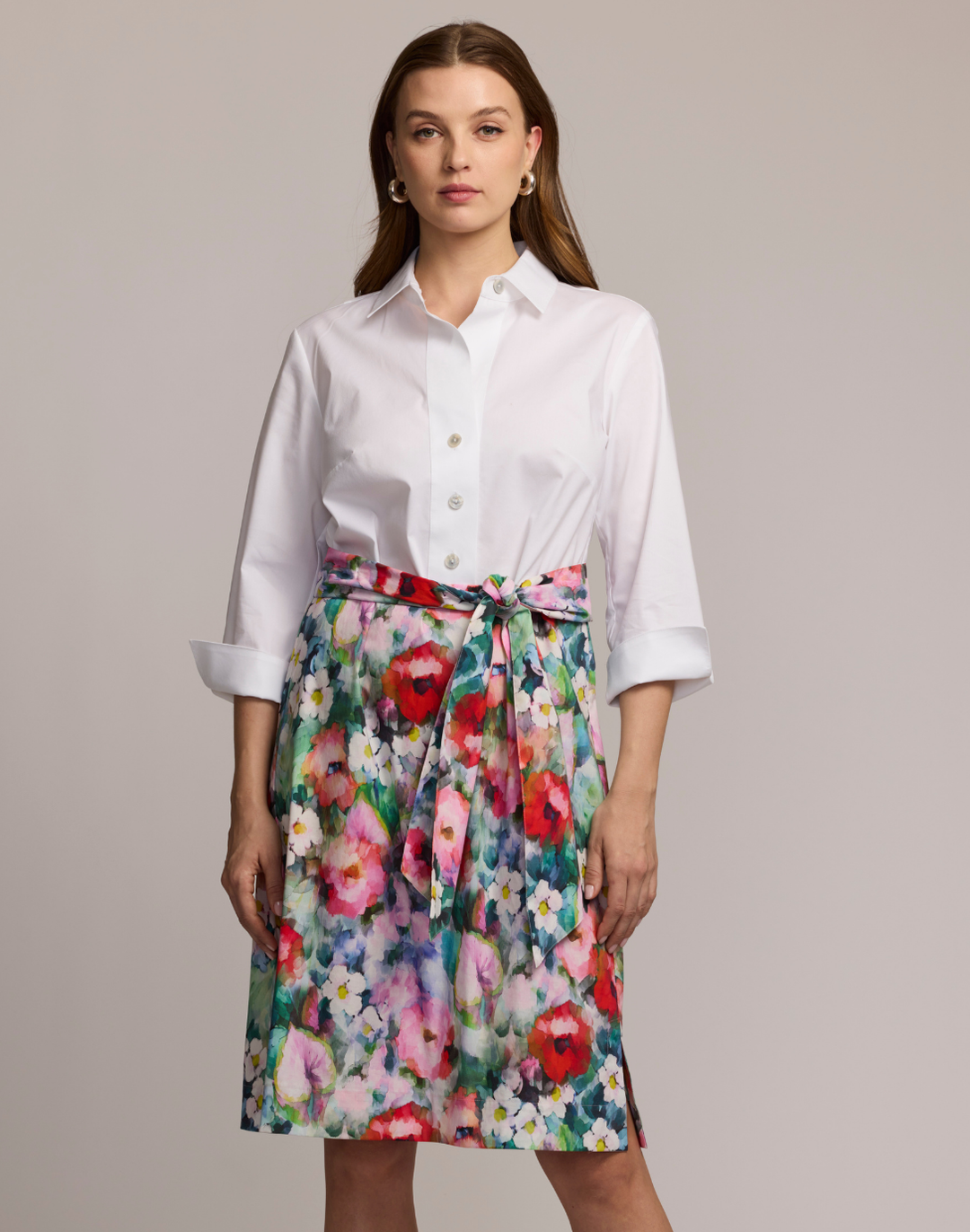 Charlotte 3/4 Sleeve Watercolor Garden Combo Dress