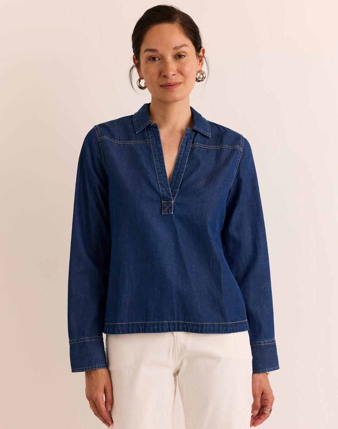 Monica Long Sleeve Dark Wash Denim Top