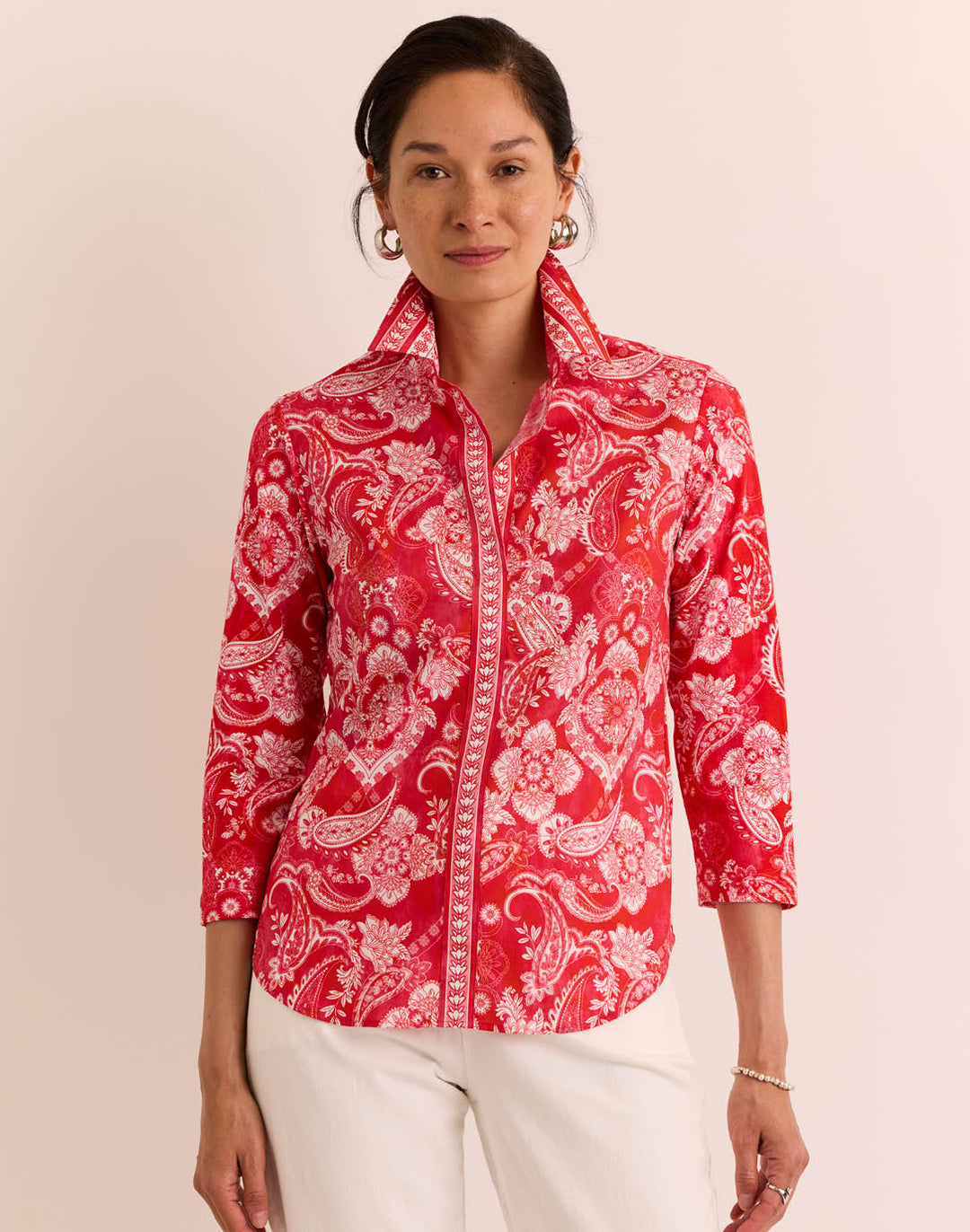 Lizette 3/4 Sleeve Painted Paisley Top