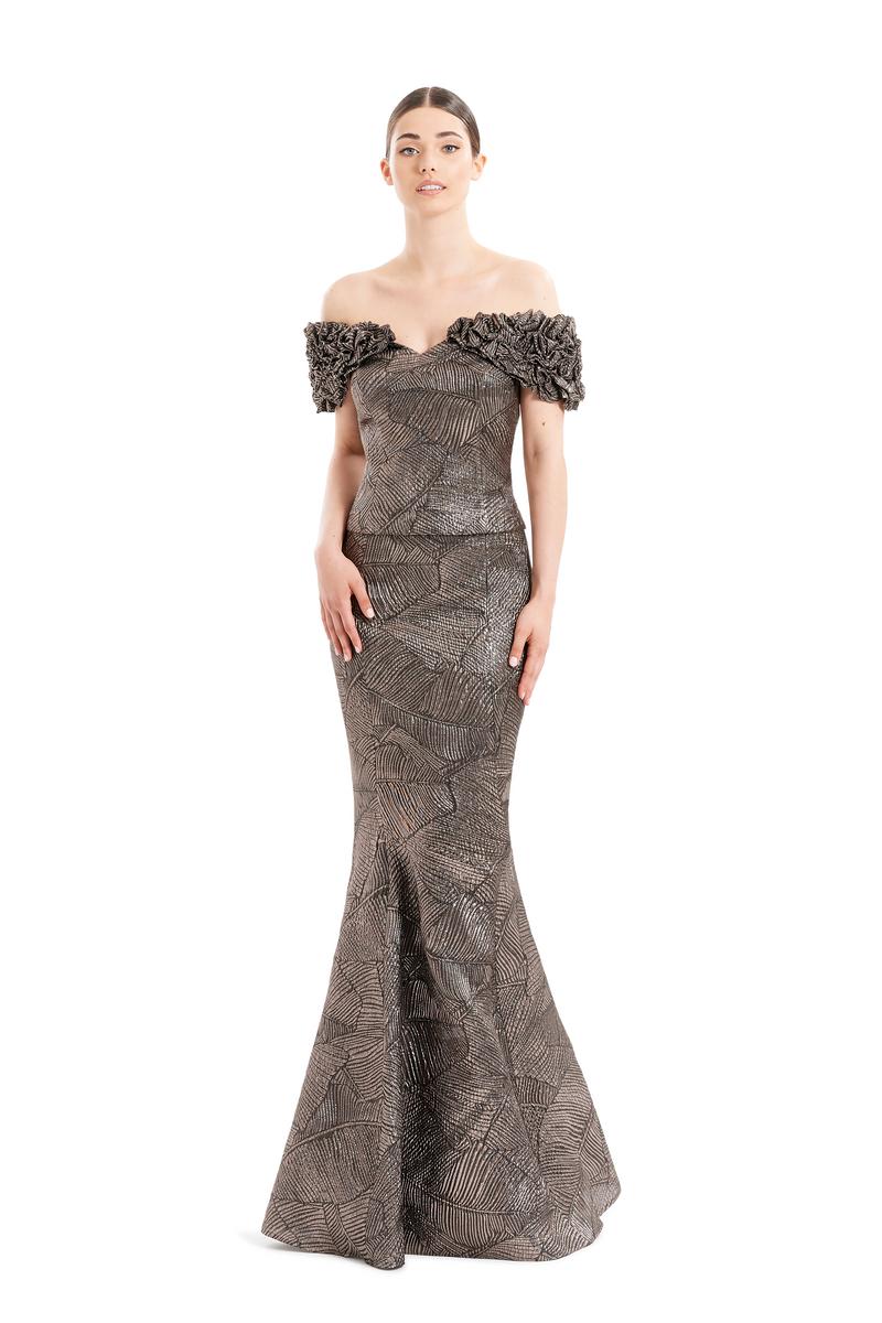 № 1650 Ruched Off Shoulder Collar Gown