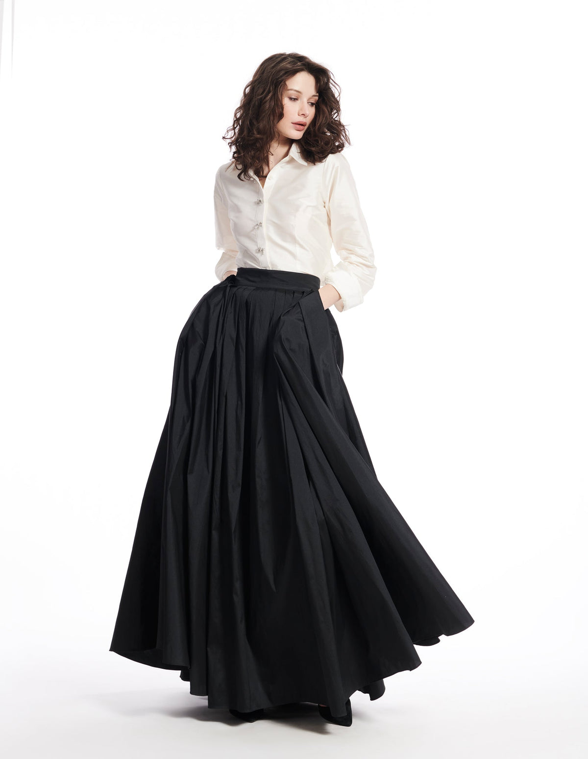 Taffeta Top with Bow Buttons