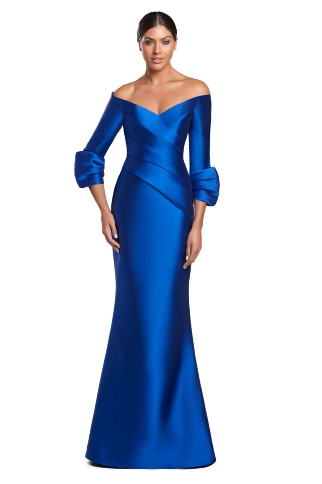 Nº-2060 Bodice Pleats & Cuffs Gown