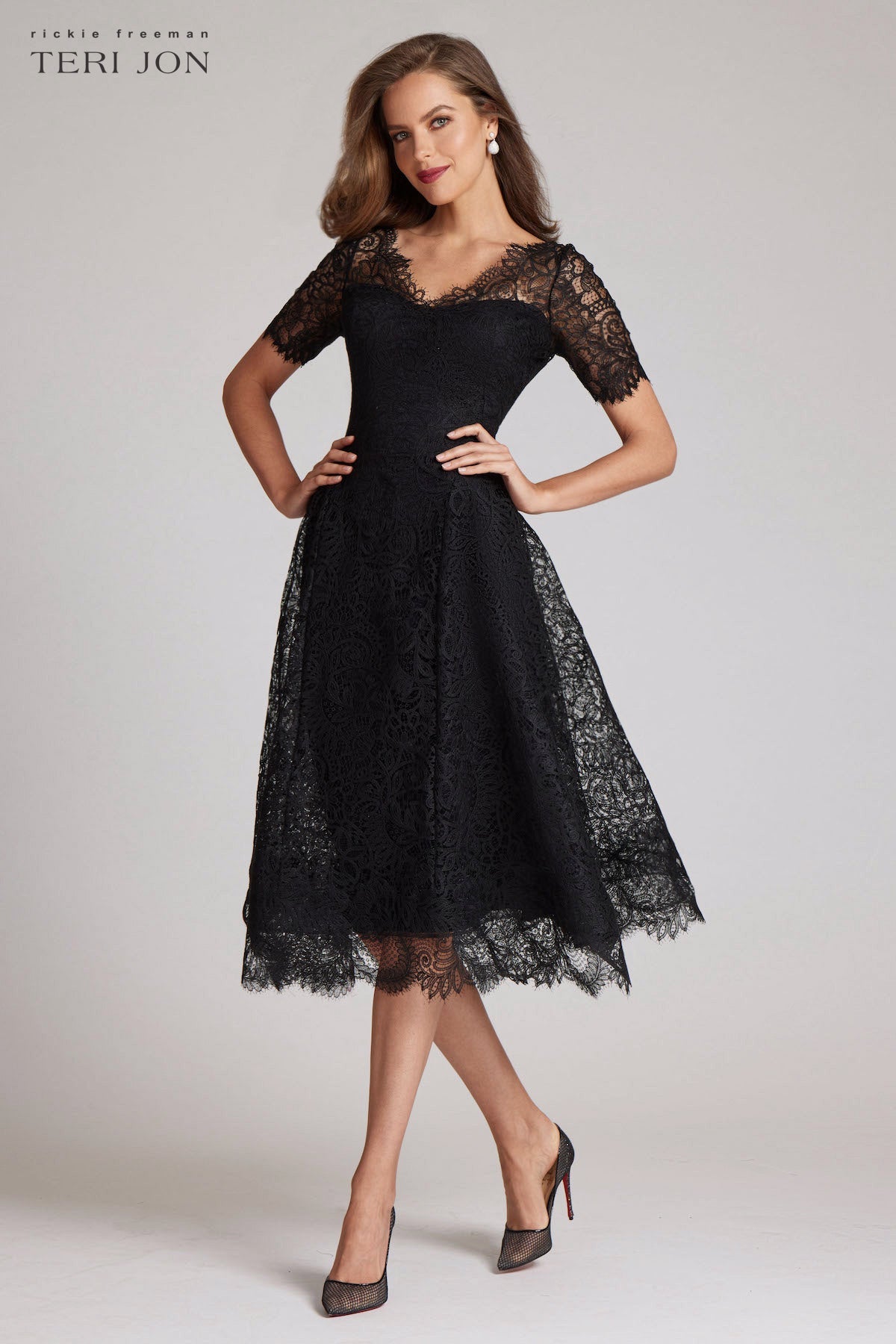 Black lace hot sale flare dress