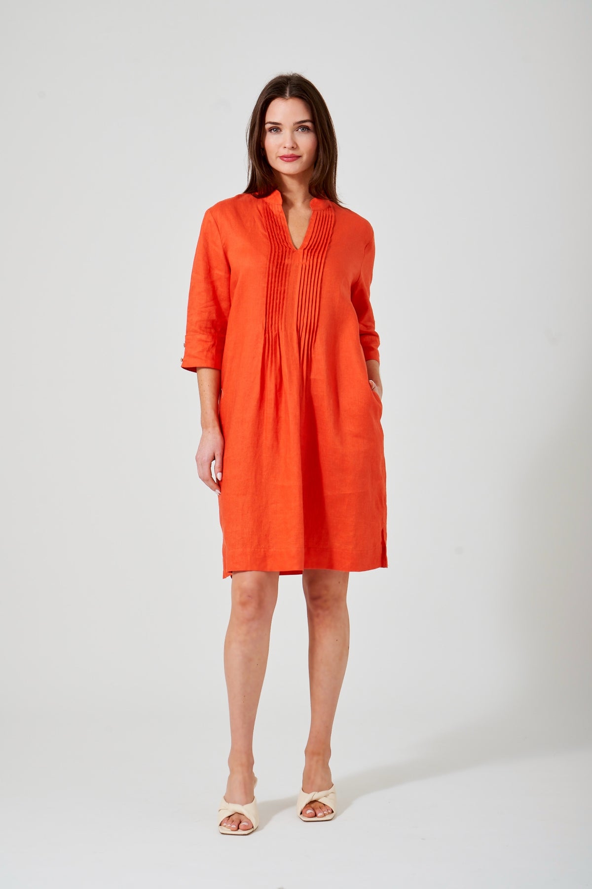 38" ¾ Sleeve Notched Mandarin Dress