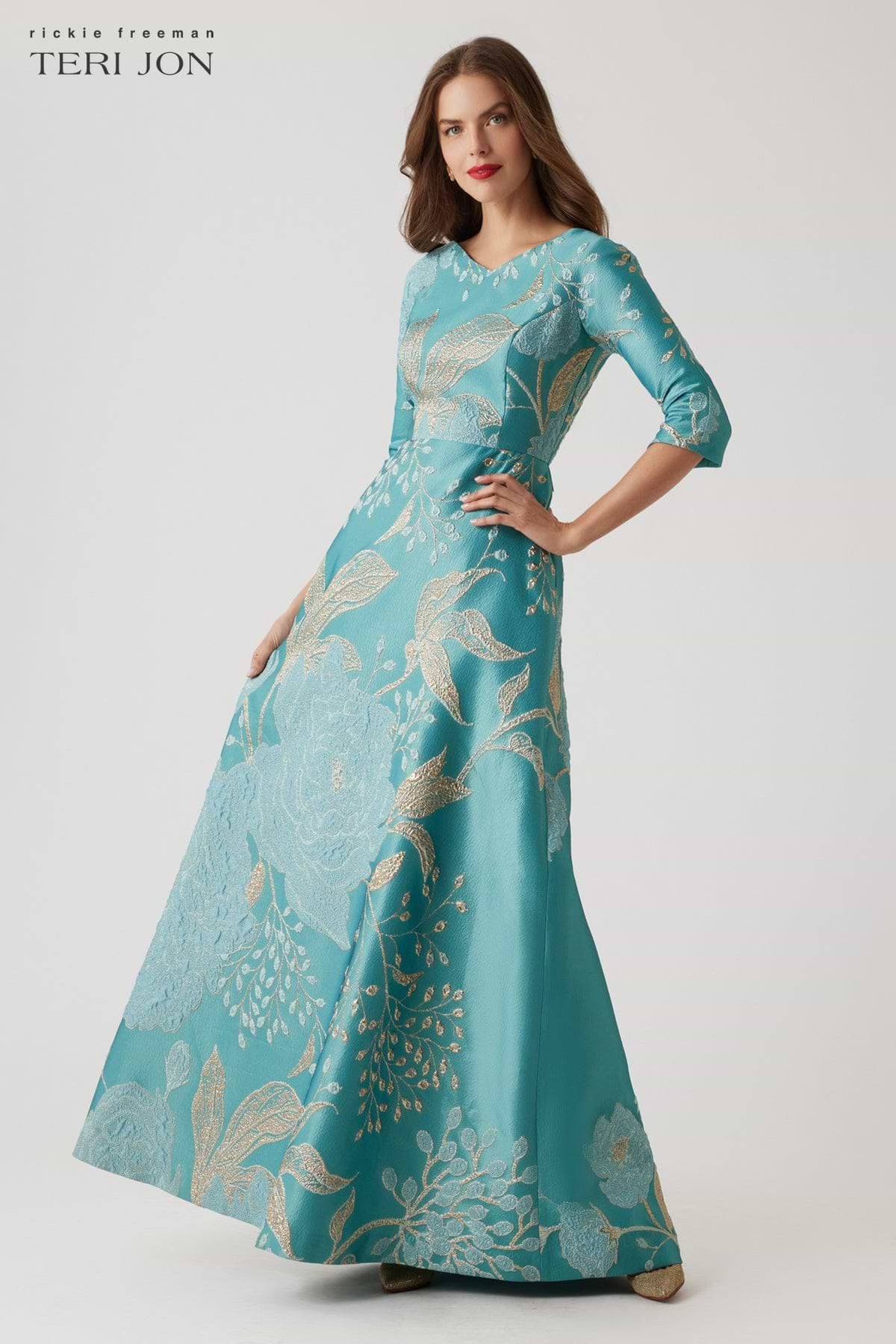 Metallic Jacquard A-Line Evening Gown