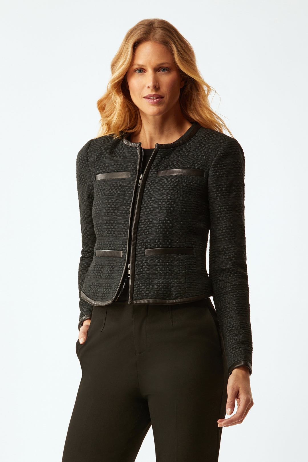 Tweed Jacket with Leather Trim