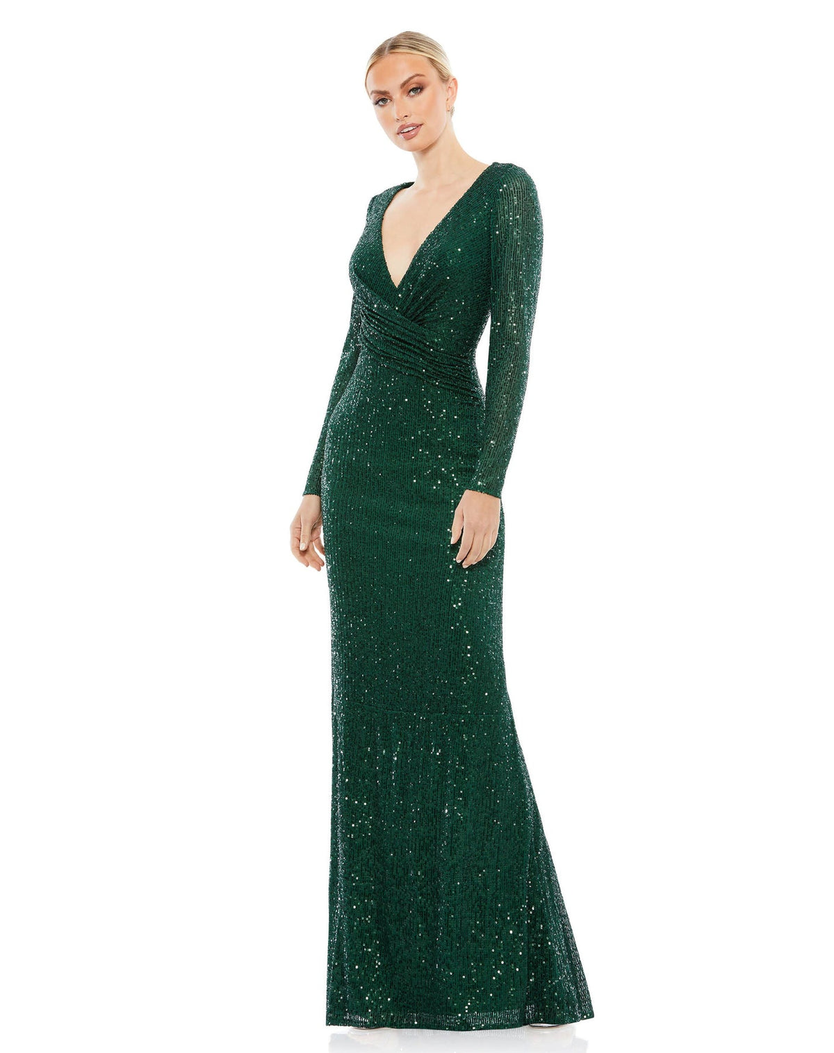 Sequin Faux Wrap Long Sleeve Column Gown Ballin's LTD Sequin Faux Wrap Long Sleeve Column Gown Ballin's LTD