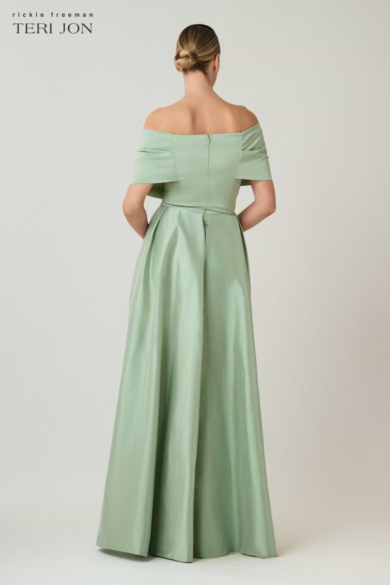 Teri Jon Taffeta Off The Shoulder Overlay Skirt Gown Size 18