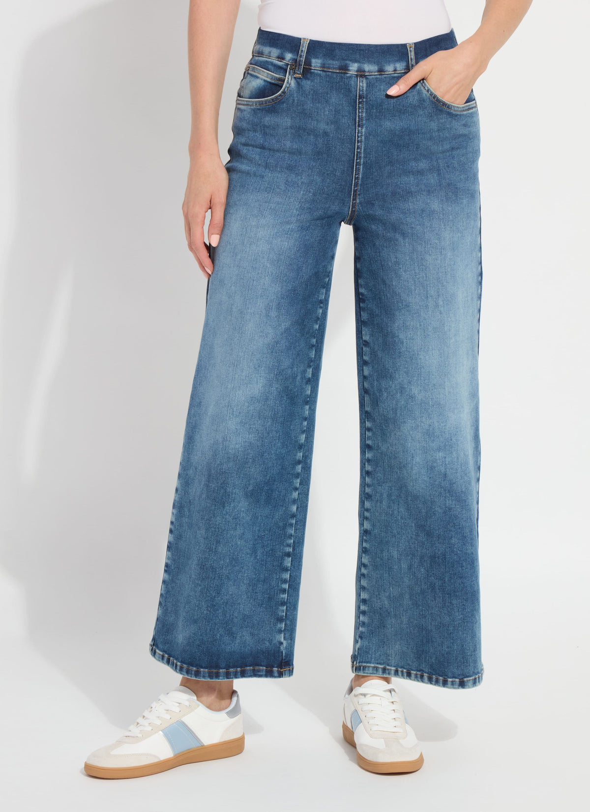 Sylvie Wide Leg Premium Denim - Hi-Low Mid Wash (28" Inseam)