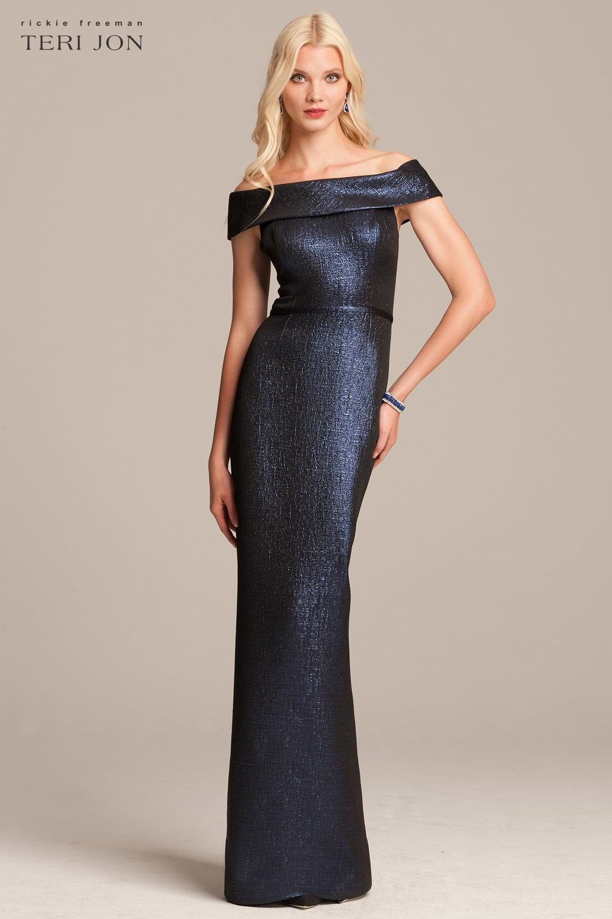 Jacquard Off The Shoulder Column Gown
