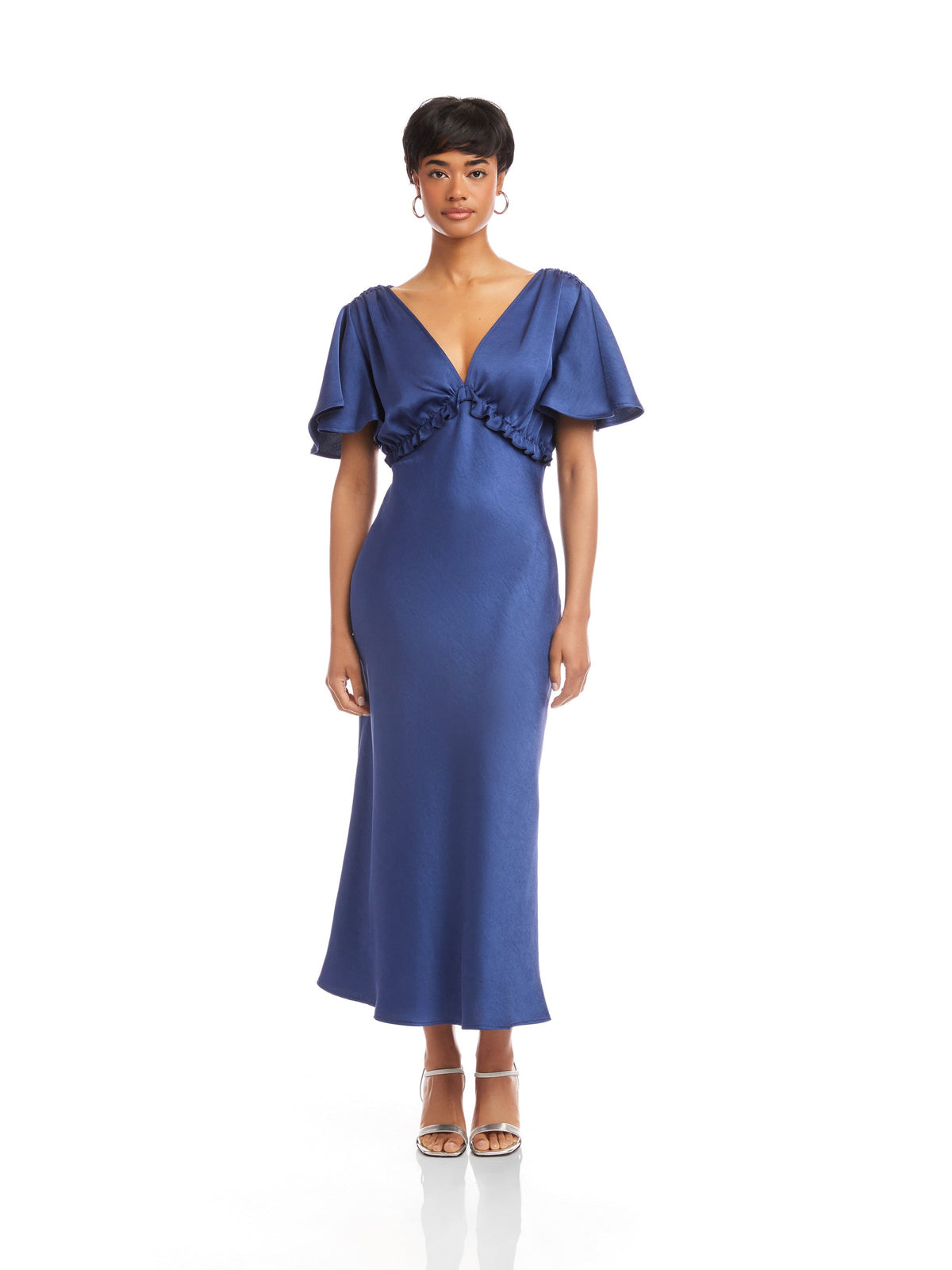 Shailene Flutter Sleeve Dress Deep Blue / Xs Shailene Flutter Sleeve Dress Deep Blue / Xs
