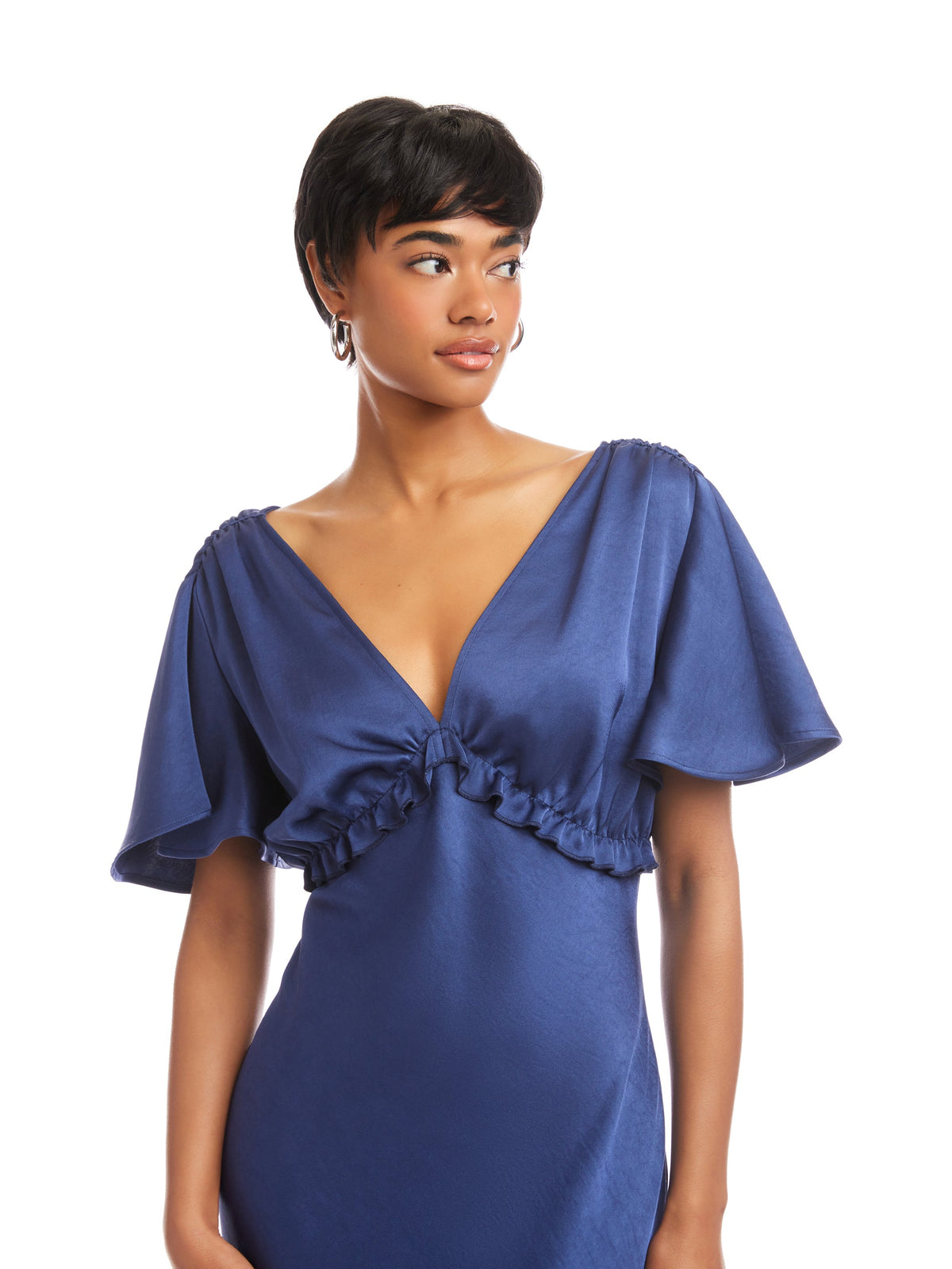 flutter sleeve dress blue 3/4 Flutter Sleeve Dress