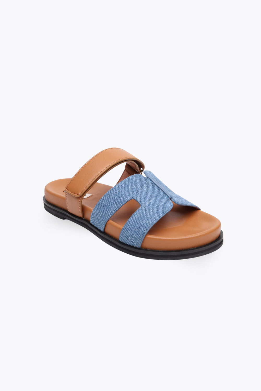 Denim & Leather Slip-On Sandals