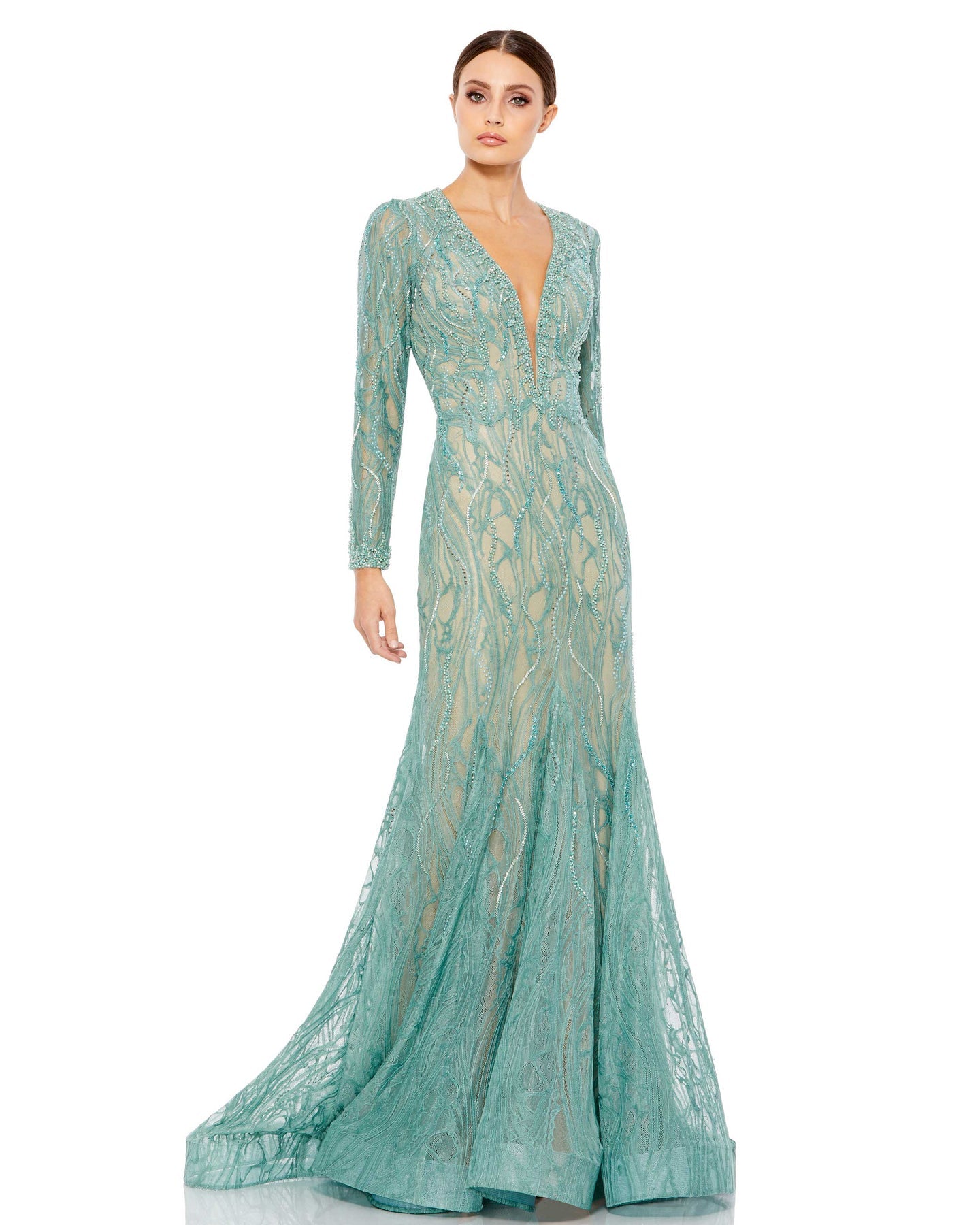 Mac duggal long hot sale sleeve beaded gown