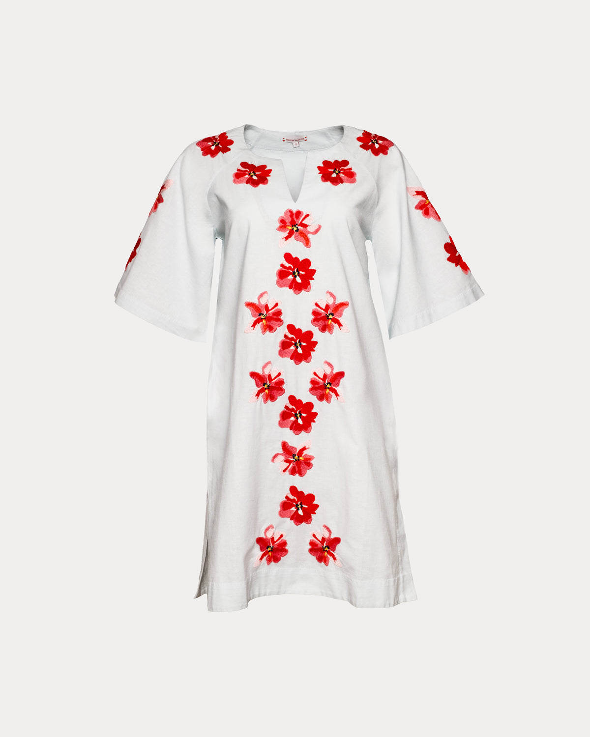 Charming Caftan Mini Georgia Embroidery Cotton Linen Light Blue/Red/Pink