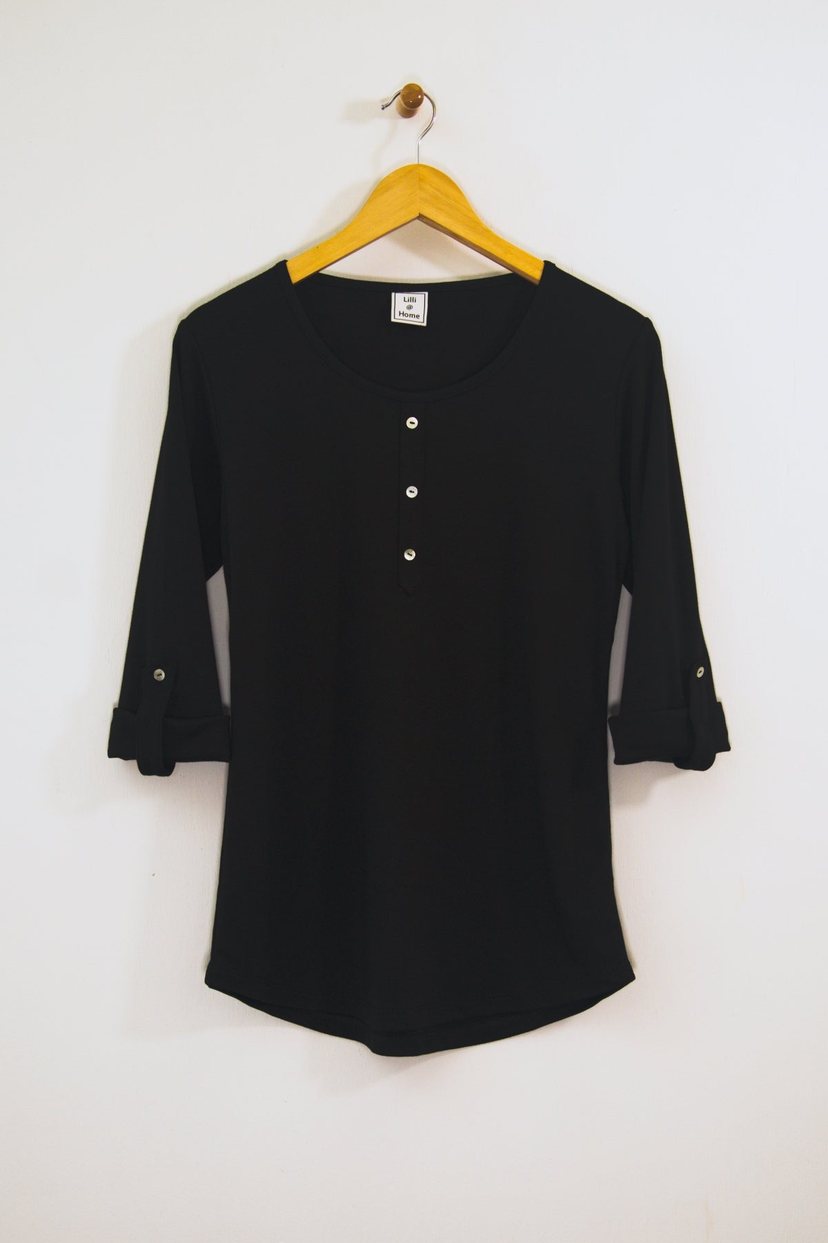 Button Front Tee with Sleeve Tabs