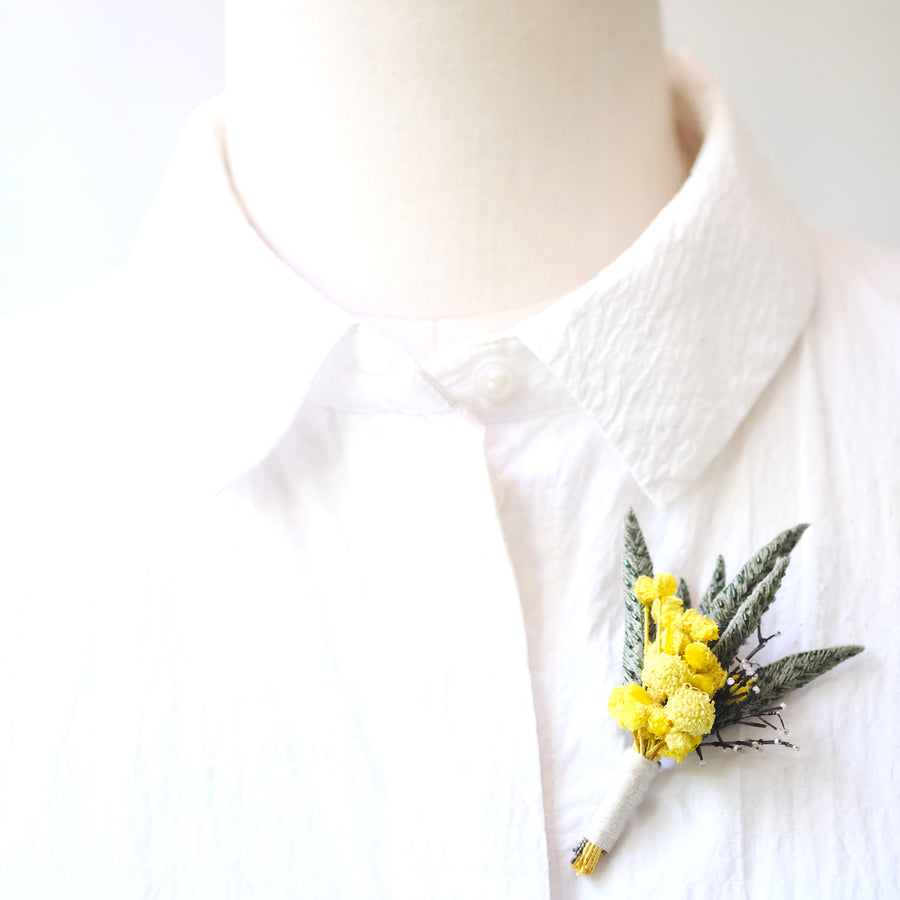 Mimosa Boutonniere Hand-Embroidered Brooch Pin Mimosa Boutonniere Hand-Embroidered Brooch Pin