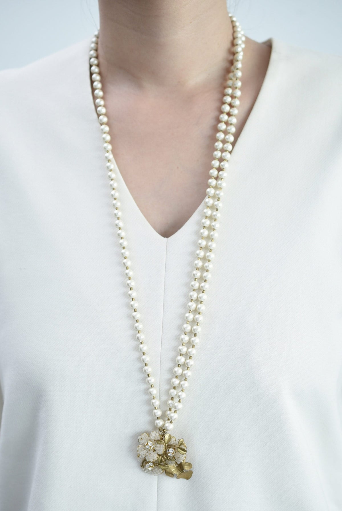 Cotton Pearl Sakura Tri Necklace