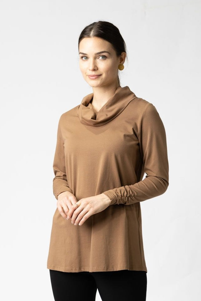 28" Long Sleeve Cowl Neck Tunic Endywear