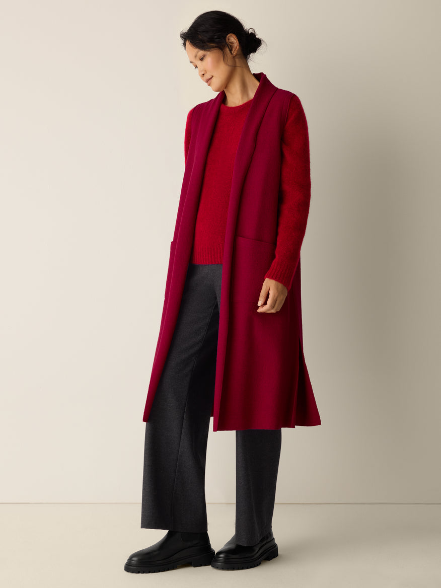 Lightweight Boiled Wool Shawl Collar Vest in Regenerative Wool