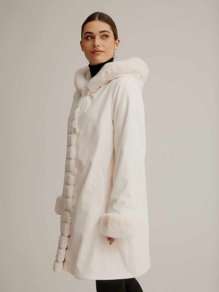 Reversible Hooded Faux Fur Coat