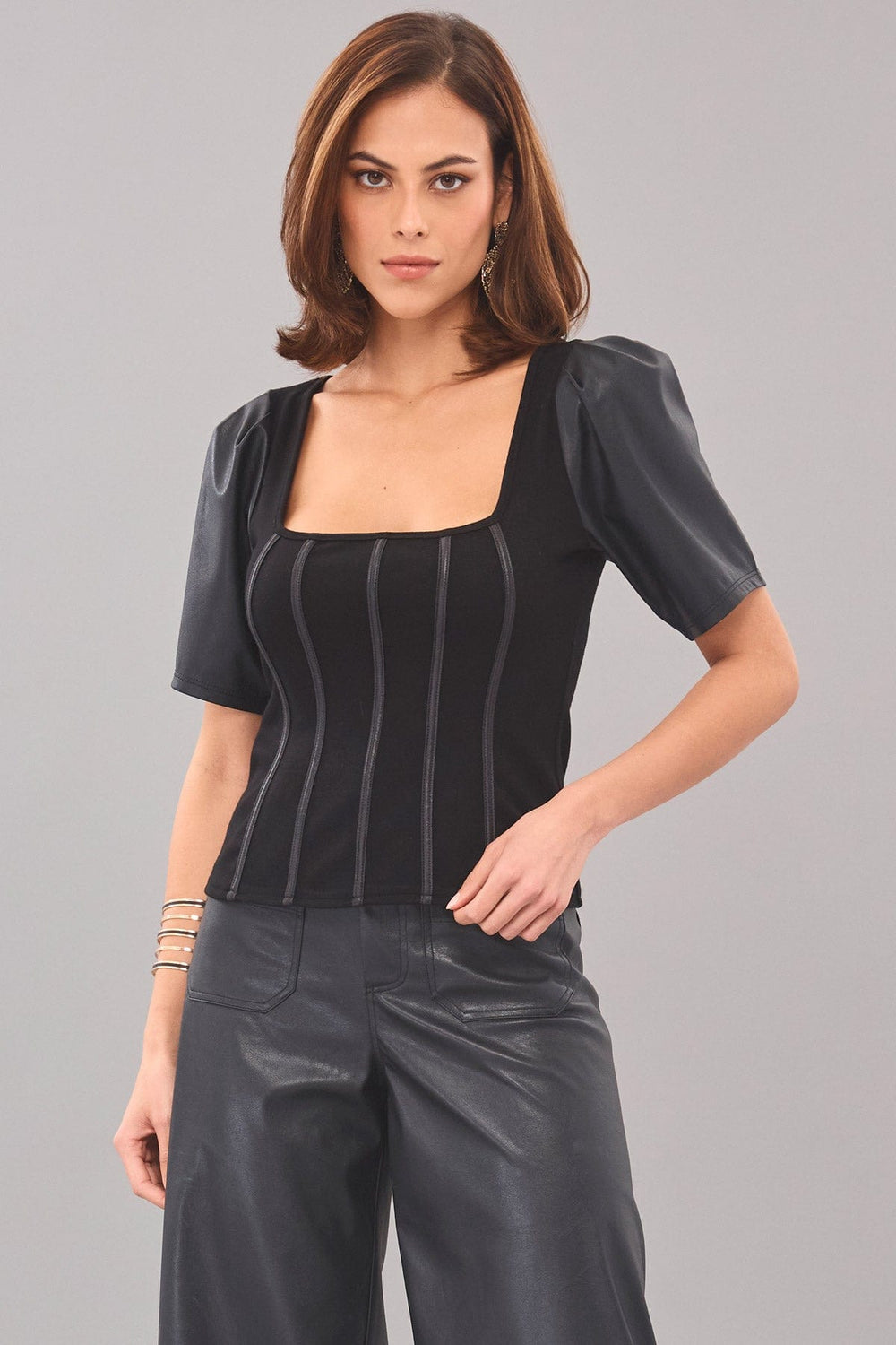 Ponte / Leather Corset Top