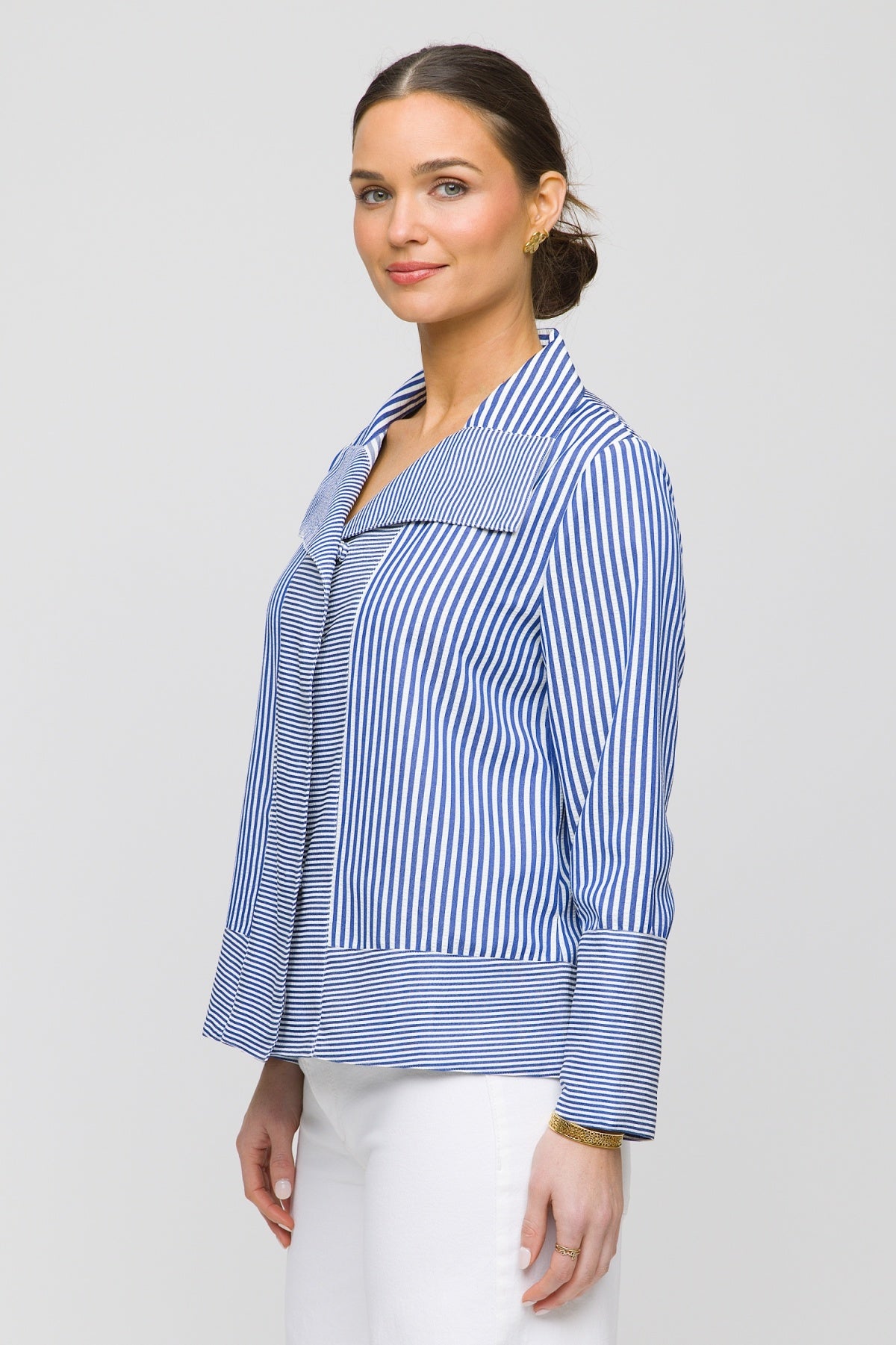 24" Contast Stripe Seersucker Blouse