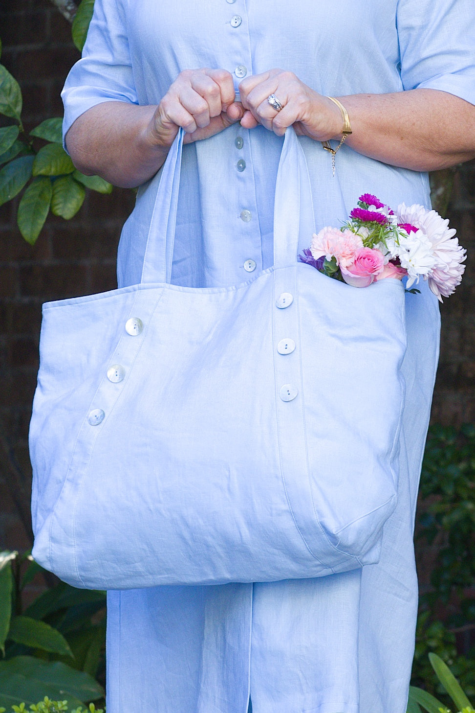 Linen Tote with Shell Buttons