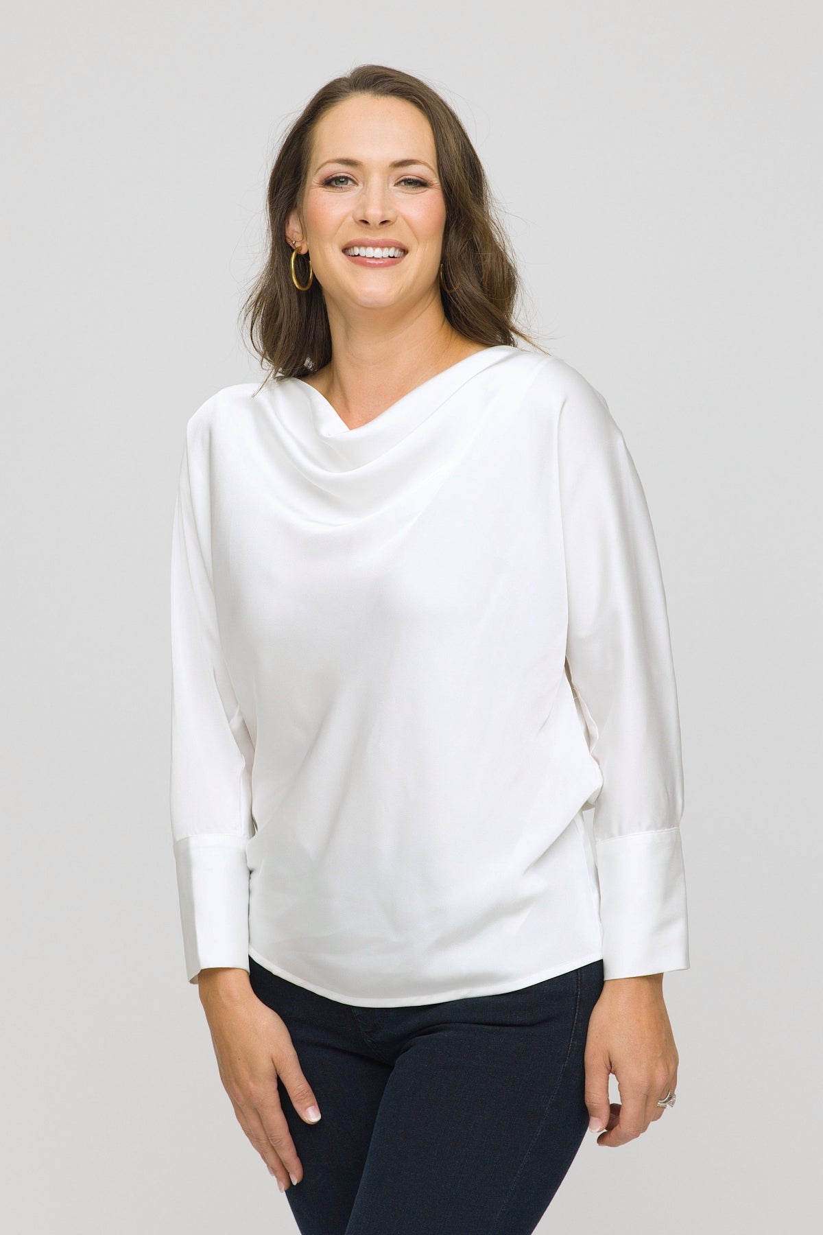 26" Long Sleeve Draped Collar Dolman Top