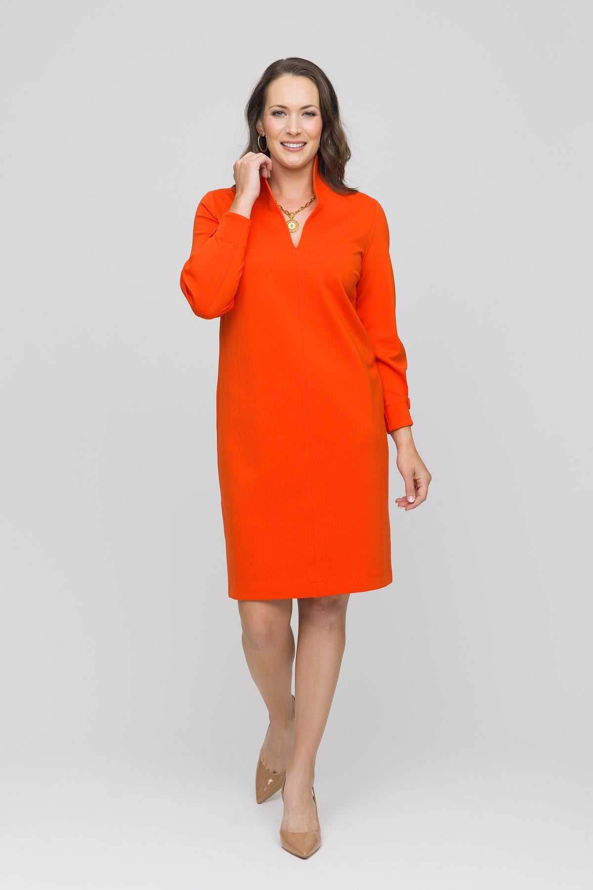 39" 3/4 Sleeve V-Collar Dress Brown / S 39" 3/4 Sleeve V-Collar Dress Brown / S
