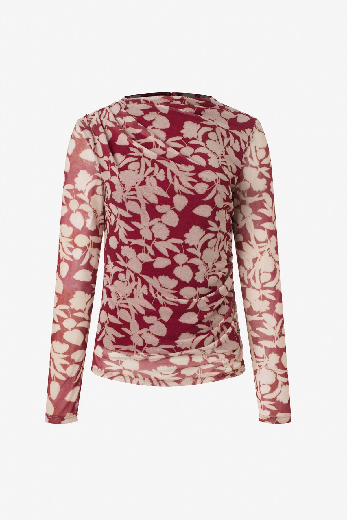 Printed Mesh Ruched Top