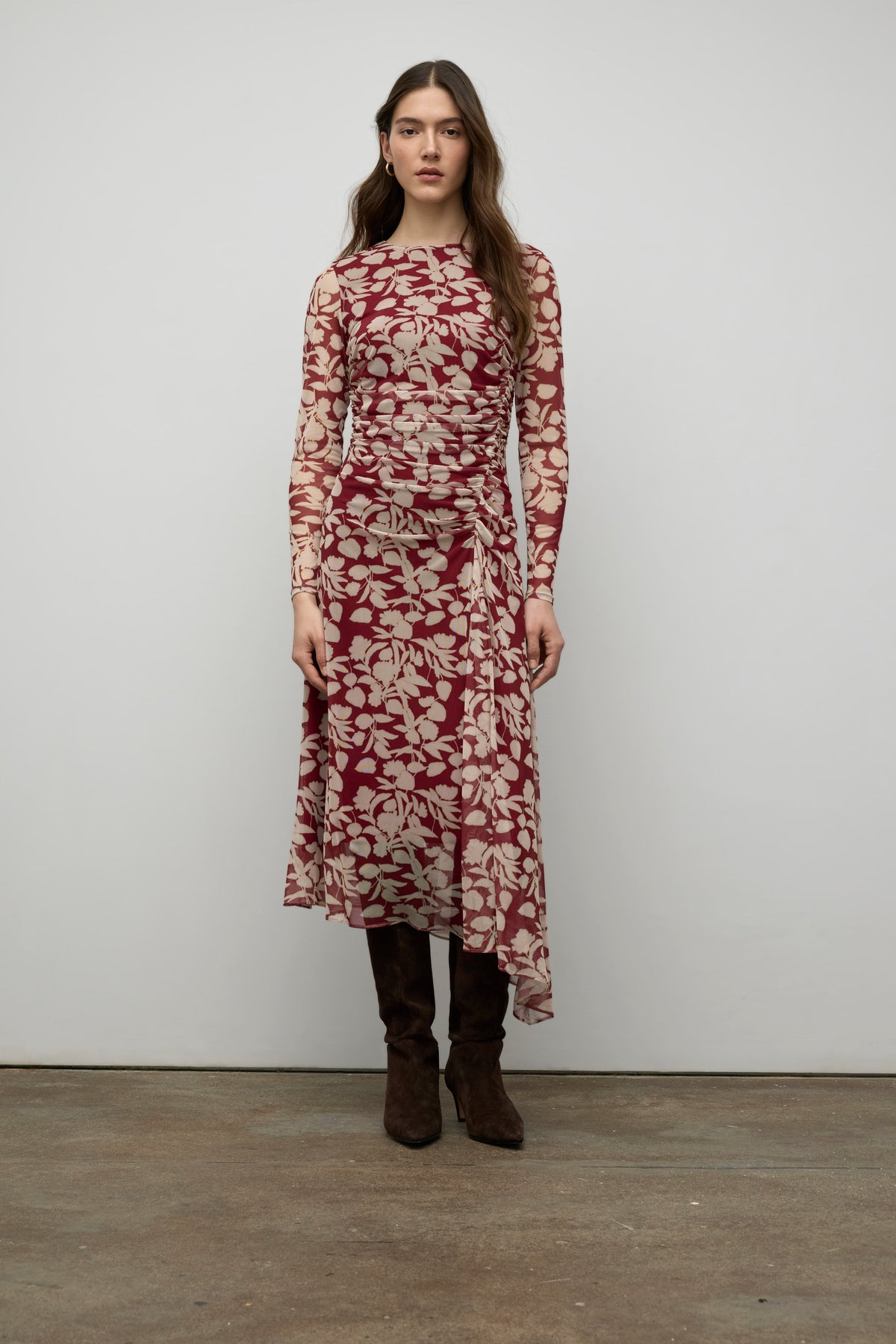 Printed Mesh Ruched Dress