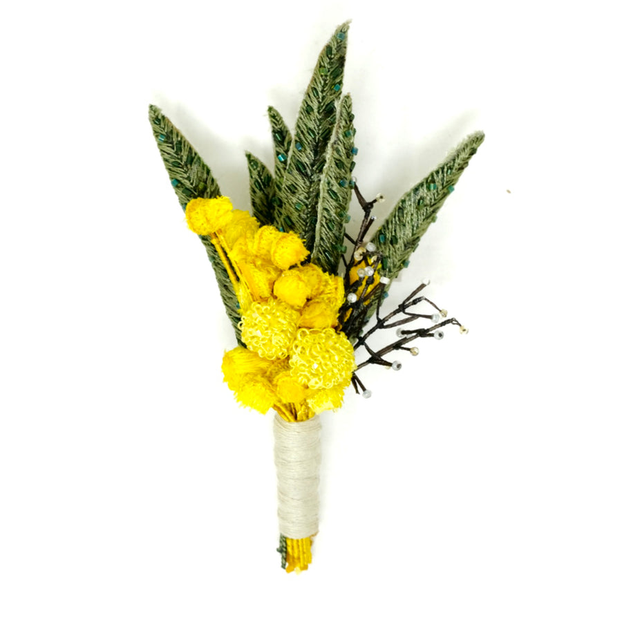 Mimosa Boutonniere Hand-Embroidered Brooch Pin Mimosa Boutonniere Hand-Embroidered Brooch Pin