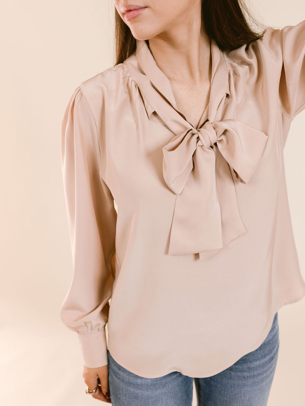 Amy Blouse - Long Sleeve Tie Collar Top