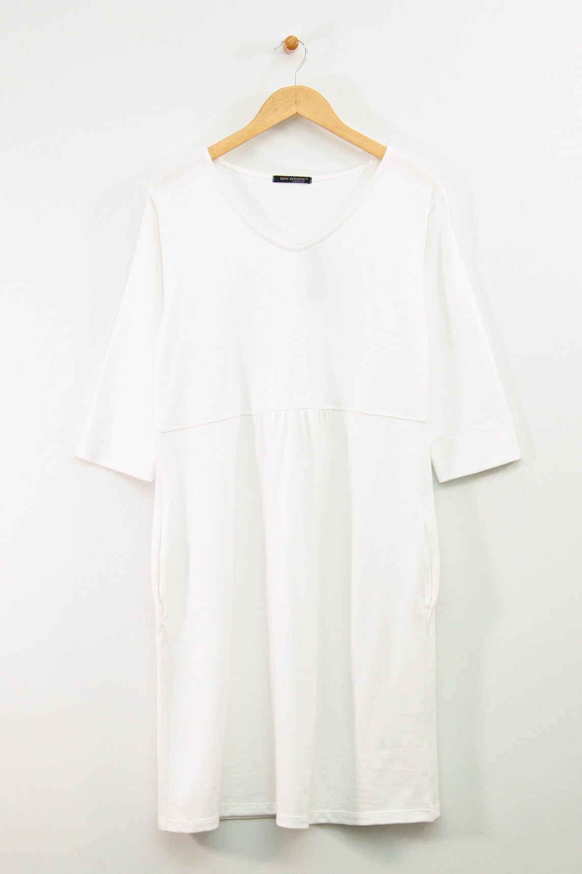 40" Sleeve V-Neck Empire Waist Dress White / 4 (XL) 40" Sleeve V-Neck Empire Waist Dress White / 4 (XL)