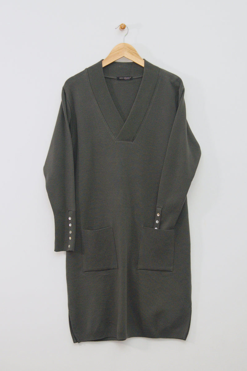 V-Neck Rib Detail Dress New Orleans Knitwear