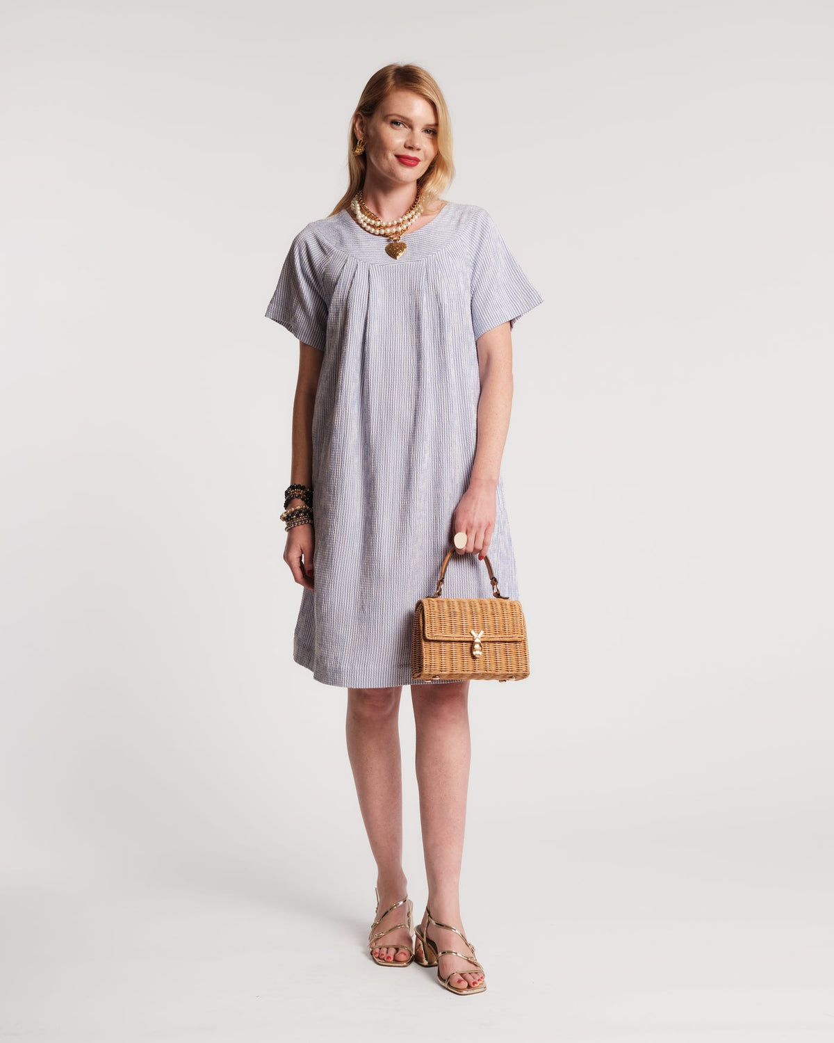 seersucker cotton dress Stripe Button-Front Summer Dress in Fuchsia